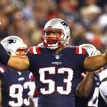 FOXBORO, MA - OCTOBER 22: Kyle Van Noy #53 of the New England Patriots reacts during the second quarter of a game against the Atlanta Falcons at Gillette Stadium on October 22, 2017 in Foxboro, Massachusetts. (Photo by Maddie Meyer/Getty Images)