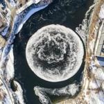 A rotating circle of ice formed on the Presumpscot River in Westbrook, Maine.