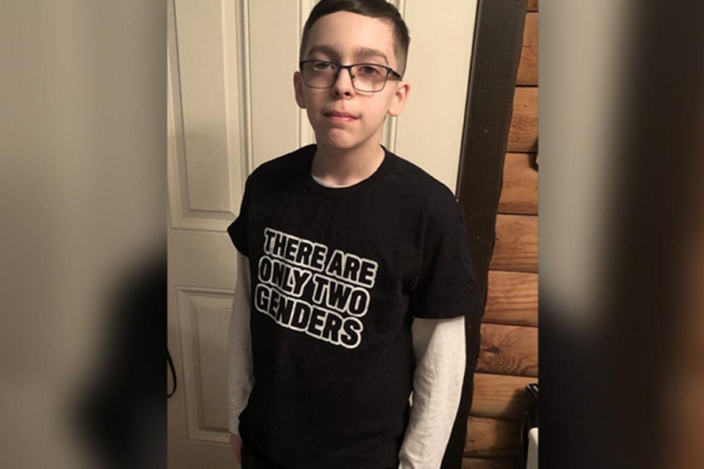 Liam Morrison shown wearing the T-shirt that Middleborough Public School administrators barred him from wearing at school in 2023. A federal appeals court sided with administrators who said the T-shirt violated the school’s dress code banning hate speech.