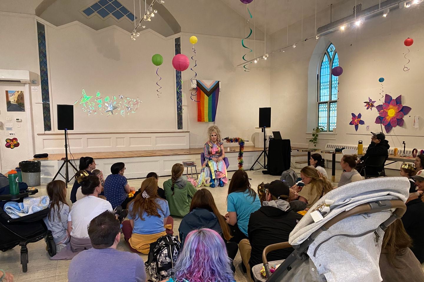 Drag performer Missy Steak during Sunday's Drag Queen Story Hour at the New Art Center in Newton.