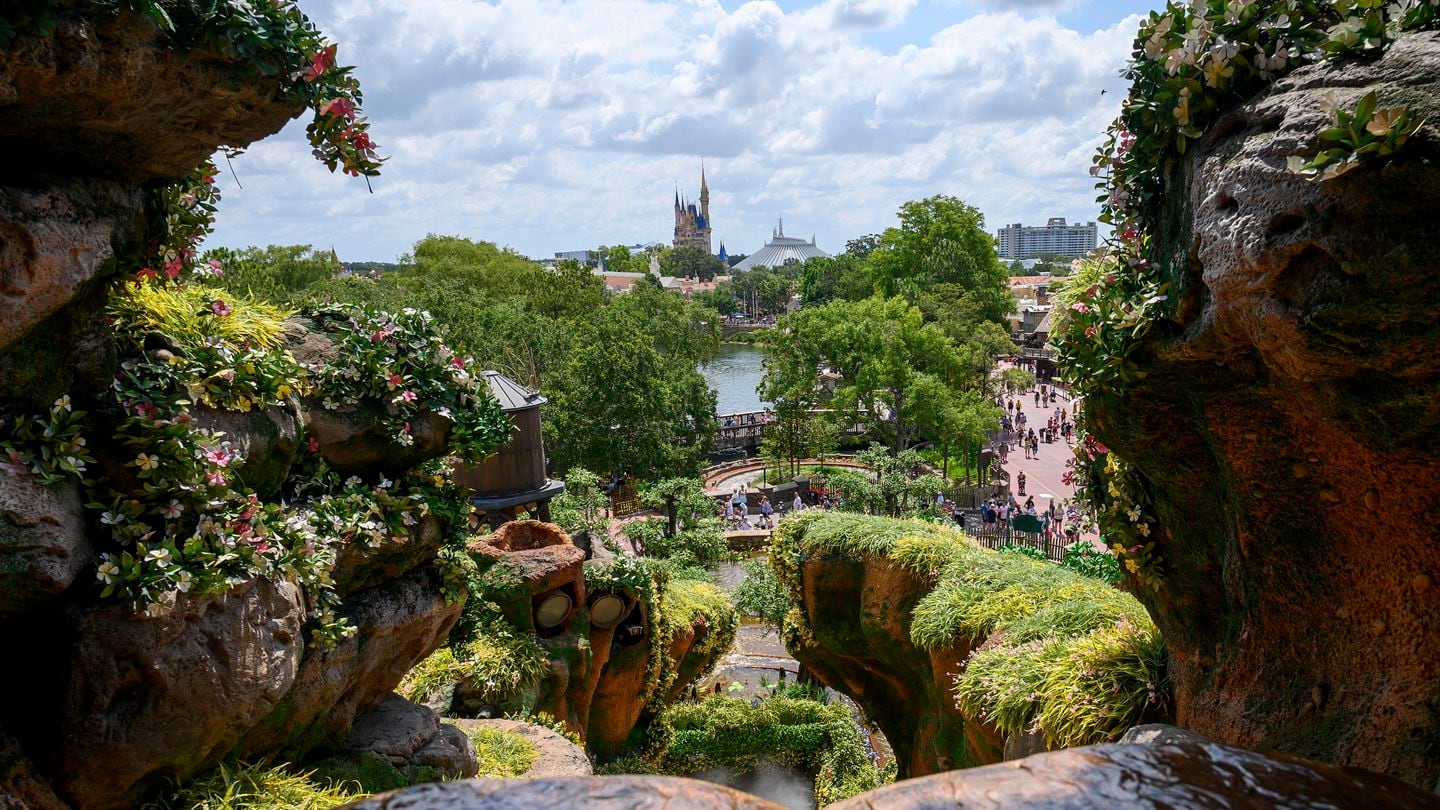 A view of the park from the Tiana's Bayou Adventure flume ride at Disney's Magic Kingdom Park at Walt Disney World in Lake Buena Vista, Fla., June 3, 2024.