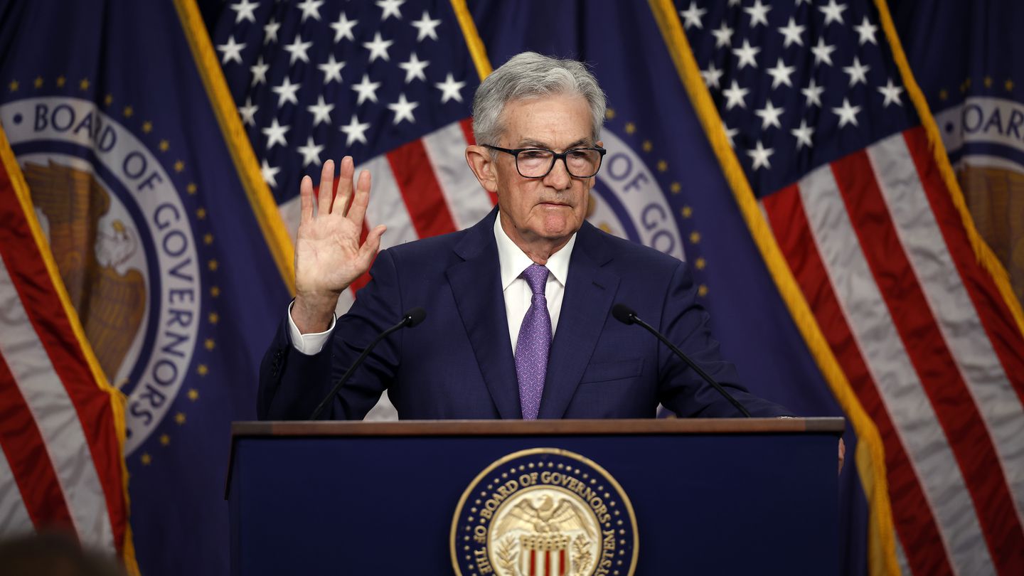 Federal Reserve Bank Chair Jerome Powell announces that interest rates will remain unchanged during a news conference at the Federal Reserves’ William McChesney Martin building on June 12 in Washington, DC.