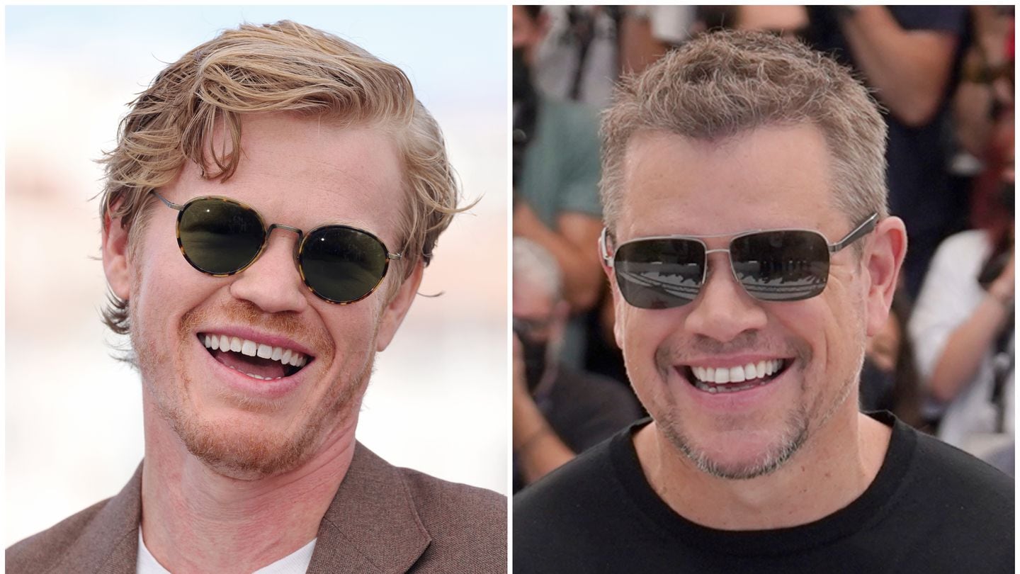 This combination of photos shows Jesse Plemons at the Cannes Film Festival on May 18 in Cannes, France, left, and Matt Damon at the Cannes Film Festival on July 9, 2021, in Cannes, France.