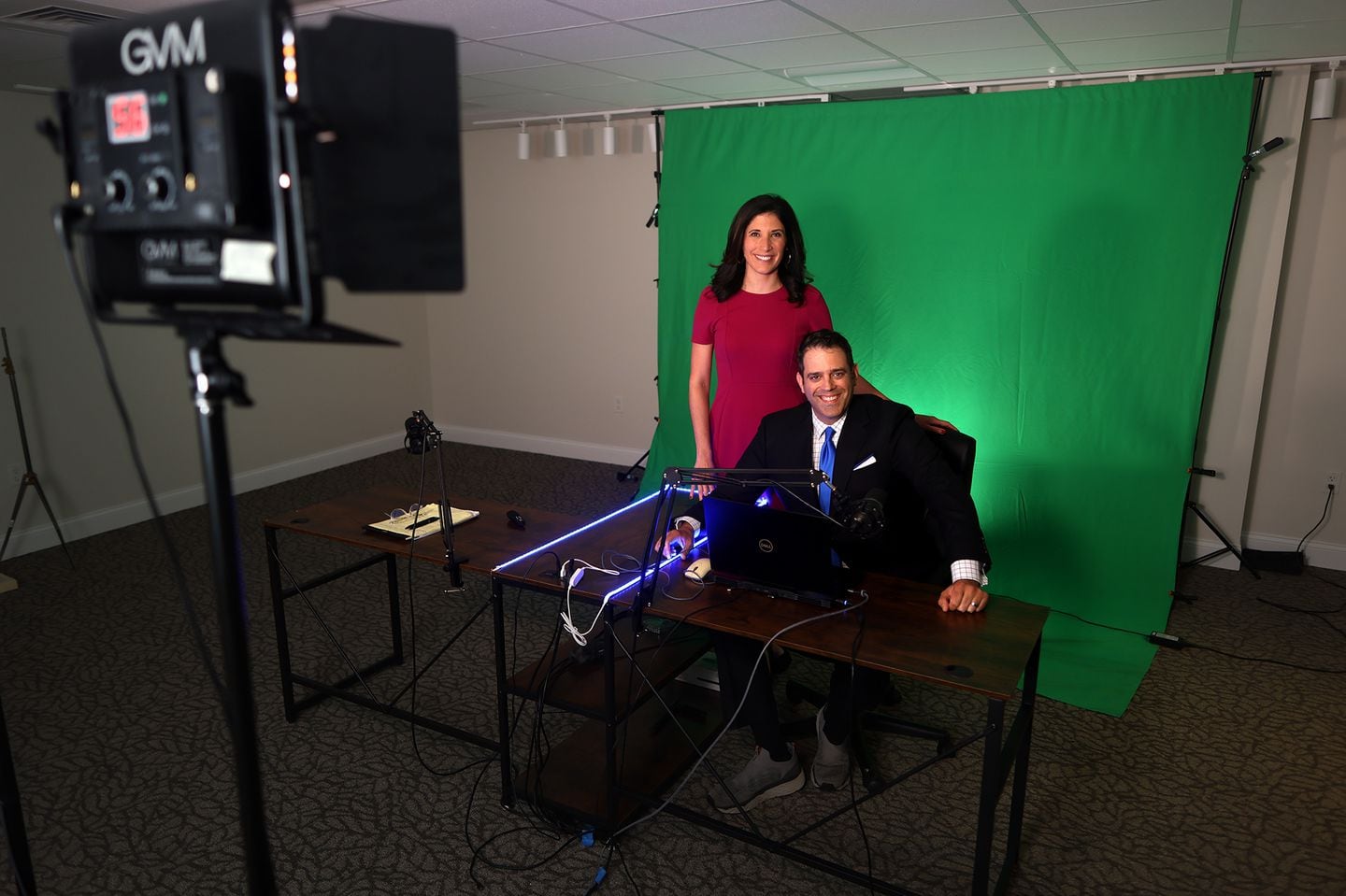 Matt and Danielle Noyes at the office of their new weather platform, based in North Andover.