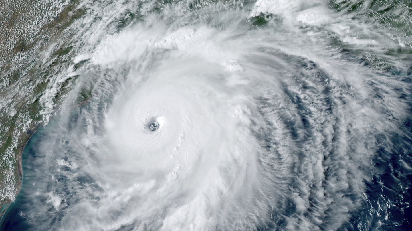 This GOES-16 satellite image taken on Aug. 26, 2020, shows Hurricane Laura over the Gulf of Mexico.