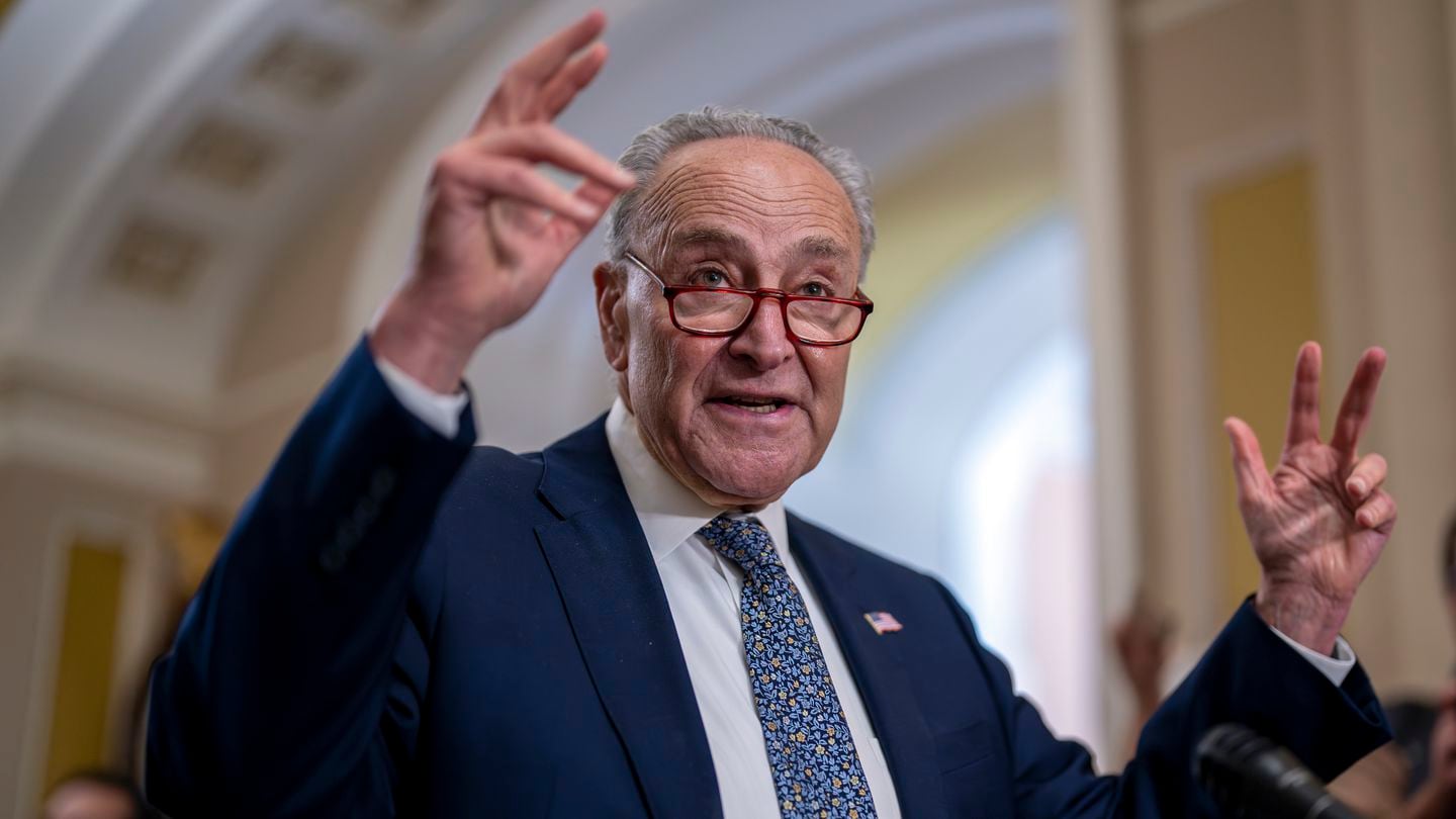 Senate Majority Leader Chuck Schumer speaks to reporters about a vote to protect rights for access to in vitro fertilization to achieve pregnancy, at the Capitol in Washington, Wednesday, June 12, 2024.