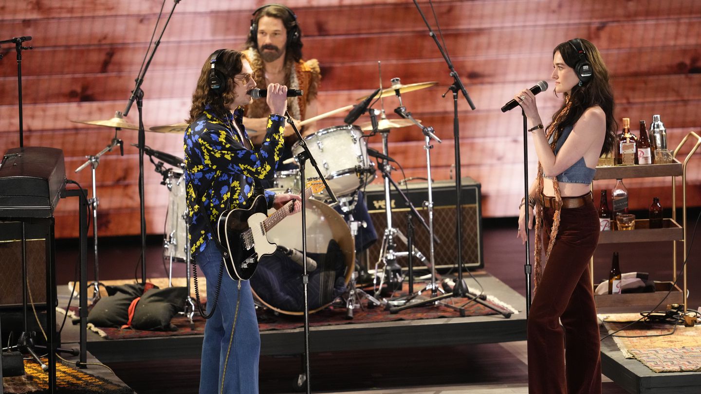 The members of the company of "Stereophonic" perform during the 77th Tony Awards on June 16 in New York.