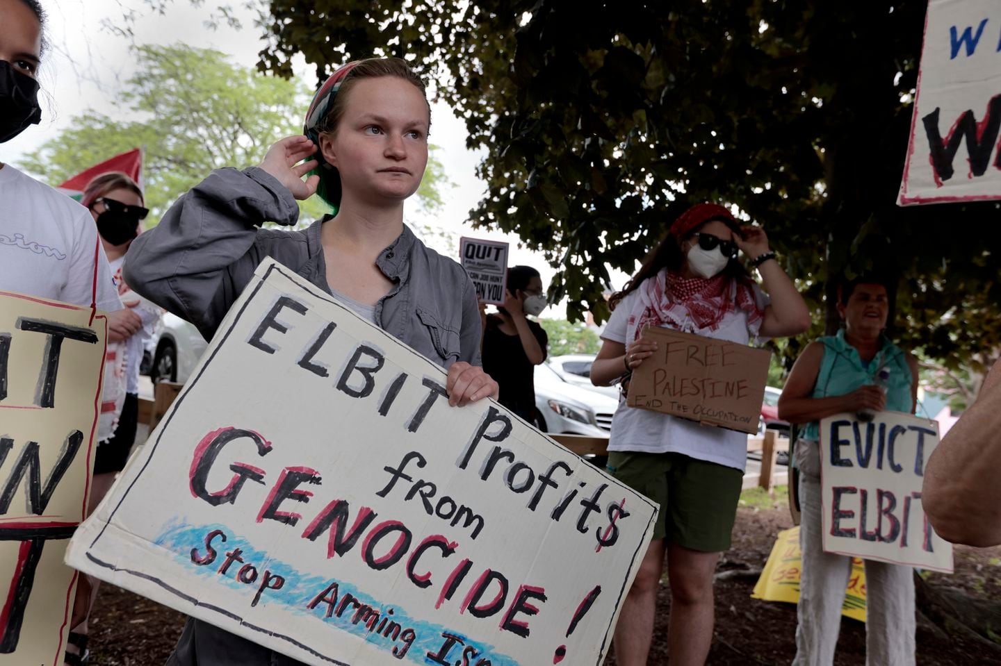 MIT rising sophomore Kate Pearce participated in a protest on June 12 in Cambridge outside the offices of Elbit Systems, a company that does work for the Israeli military.