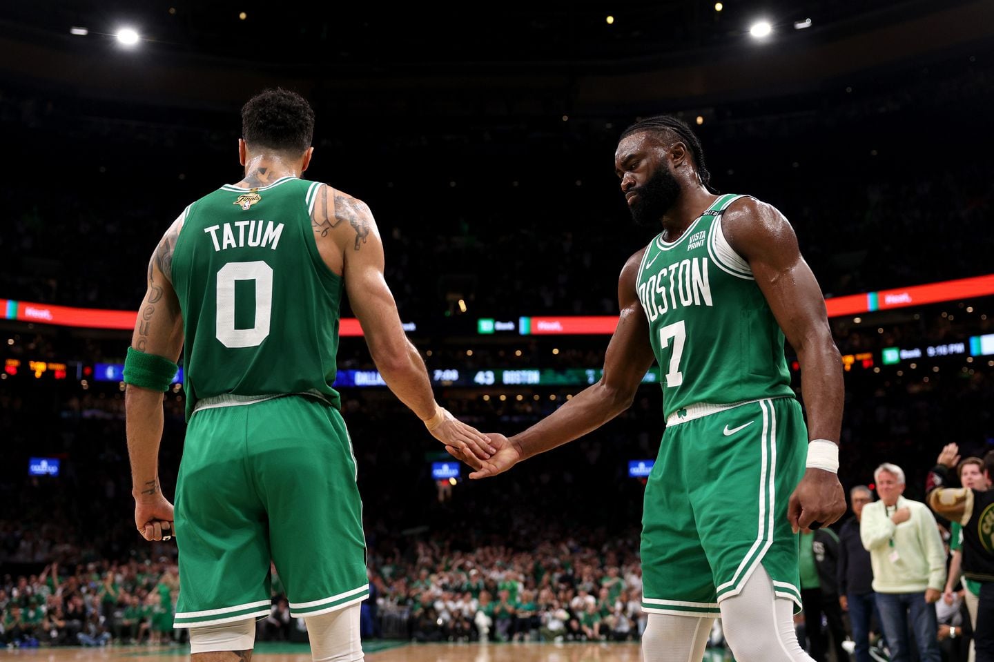 Jayson Tatum and Jaylen Brown of the Boston Celtics are NBA champions.