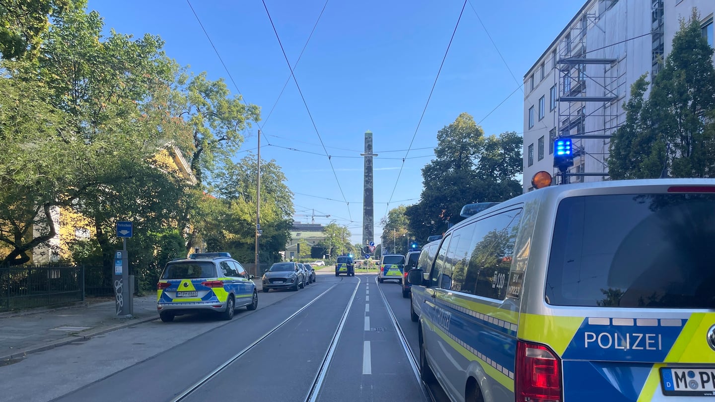 Police vehicles parked in Munich near the Nazi Documentation Center and the Israeli Consulate General in Munich, Germany, on Sept. 5.