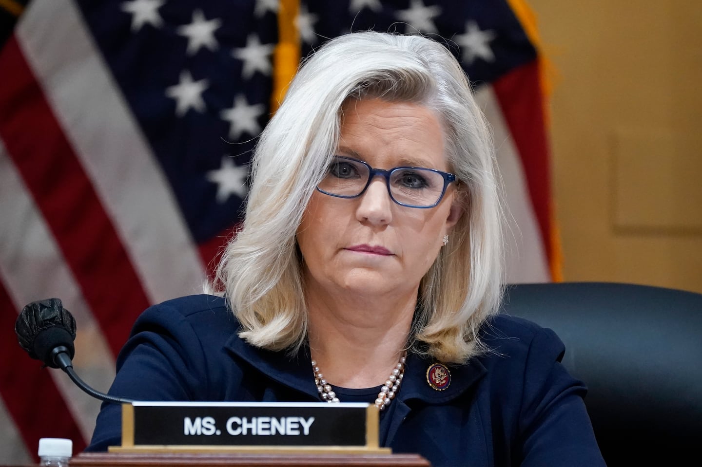 Representative Liz Cheney listens as the House select committee investigating the Jan. 6 attack on the US Capitol holds a hearing at the Capitol in Washington, June 28, 2022.