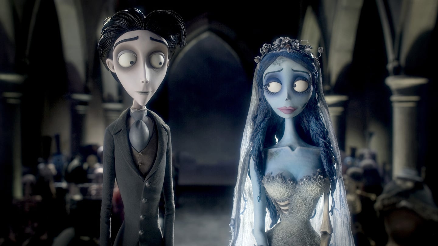 Victor Van Dort (left, voiced by Johnny Depp) and the Corpse Bride (voiced by Helena Bonham Carter) in Tim Burton's "Corpse Bride." (AP Photo/Warner Bros. Entertainment In.)