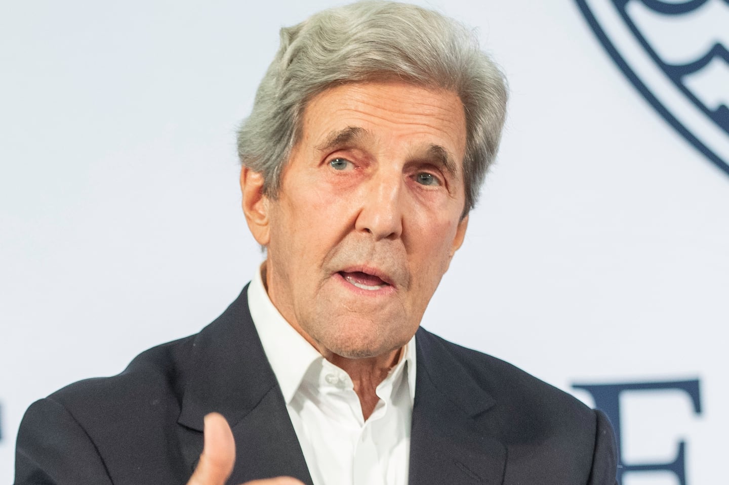 Former US Secretary of State John Kerry speaks at Salve Regina University in Newport, R.I., on Thursday.