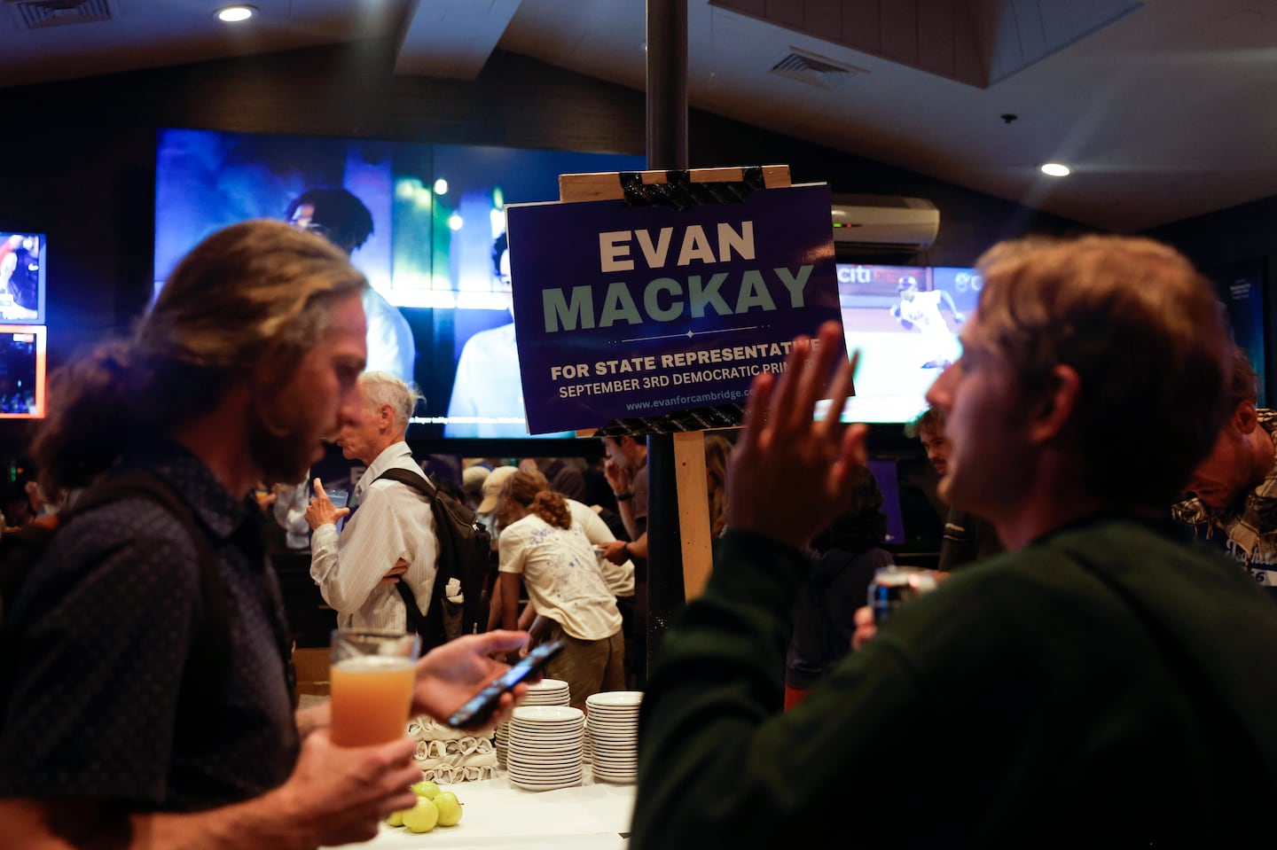 Evan MacKay's election night party in Cambridge.