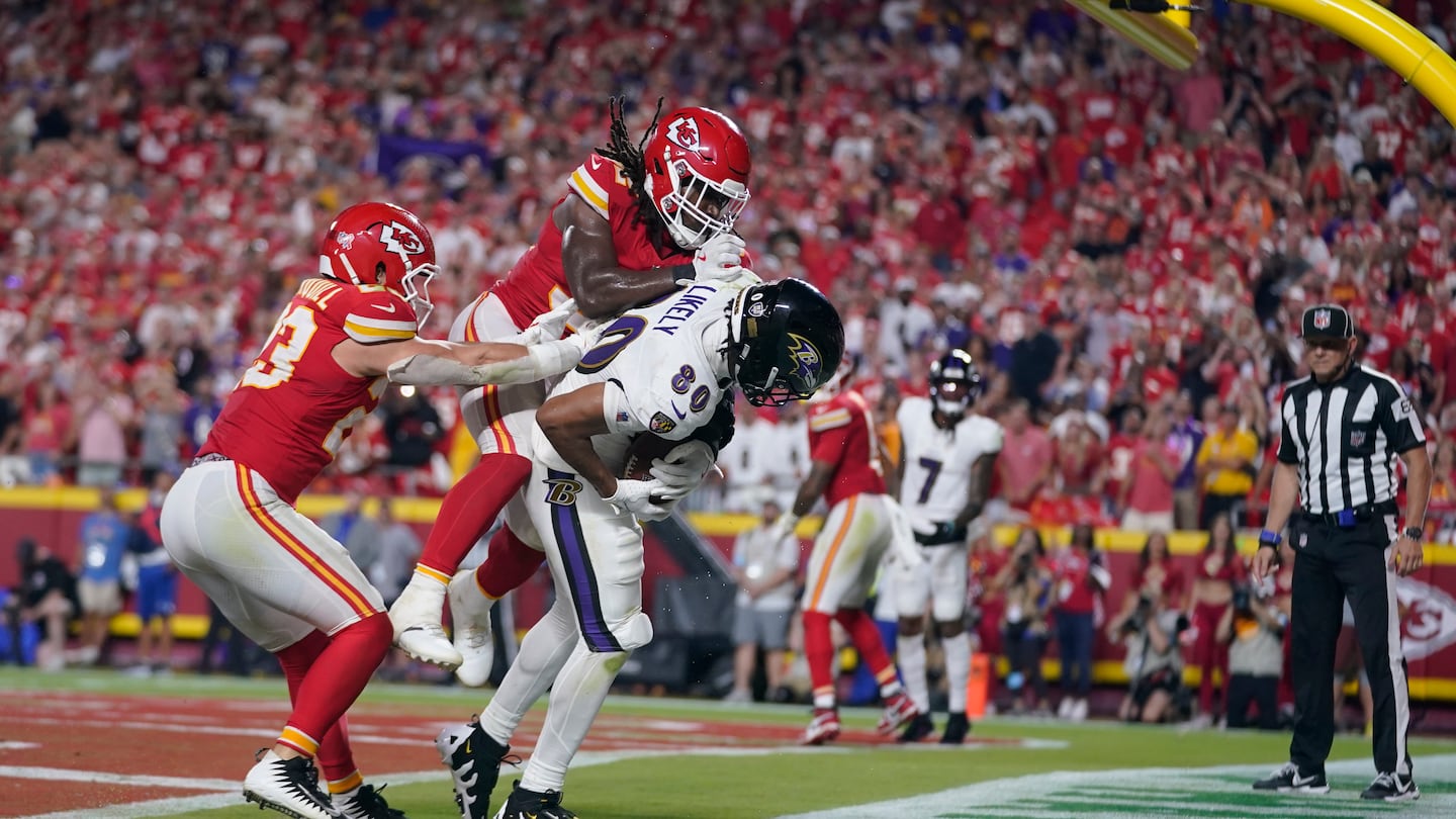 Ravens tight end Isaiah Likely's right toe touches the endline and the Chiefs survived a last-second scare.