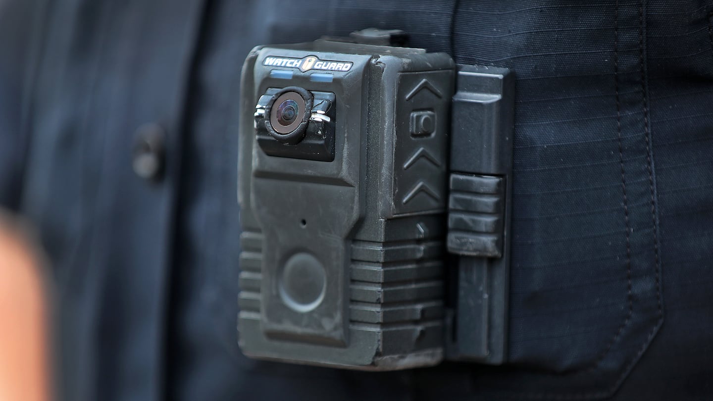 A body camera on a police officer in Massachusetts.