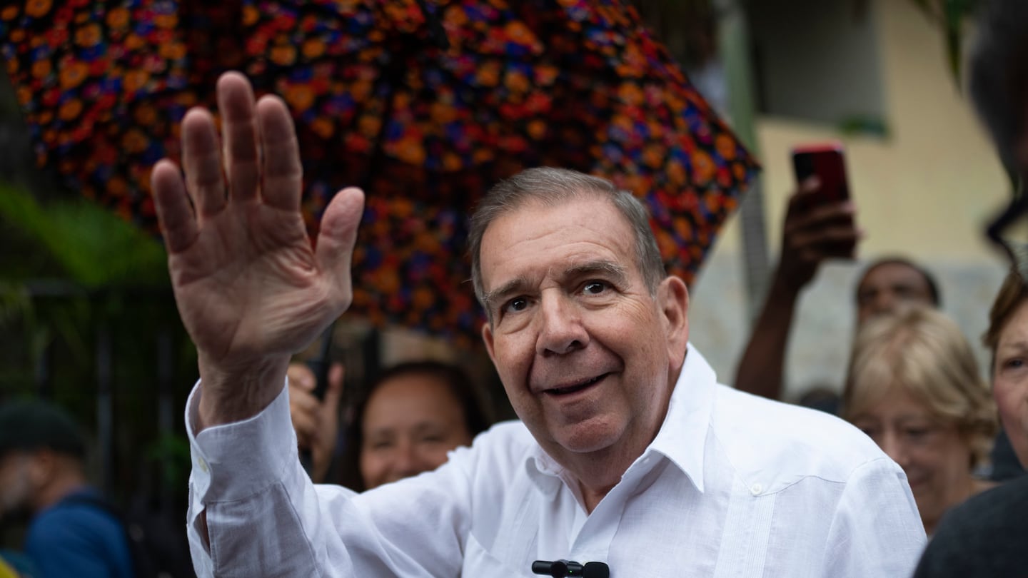 Venezuelan opposition presidential candidate Edmundo Gonzalez waves to supporters during a political event at a square in the Hatillo municipality of Caracas, Venezuela, on June 19.