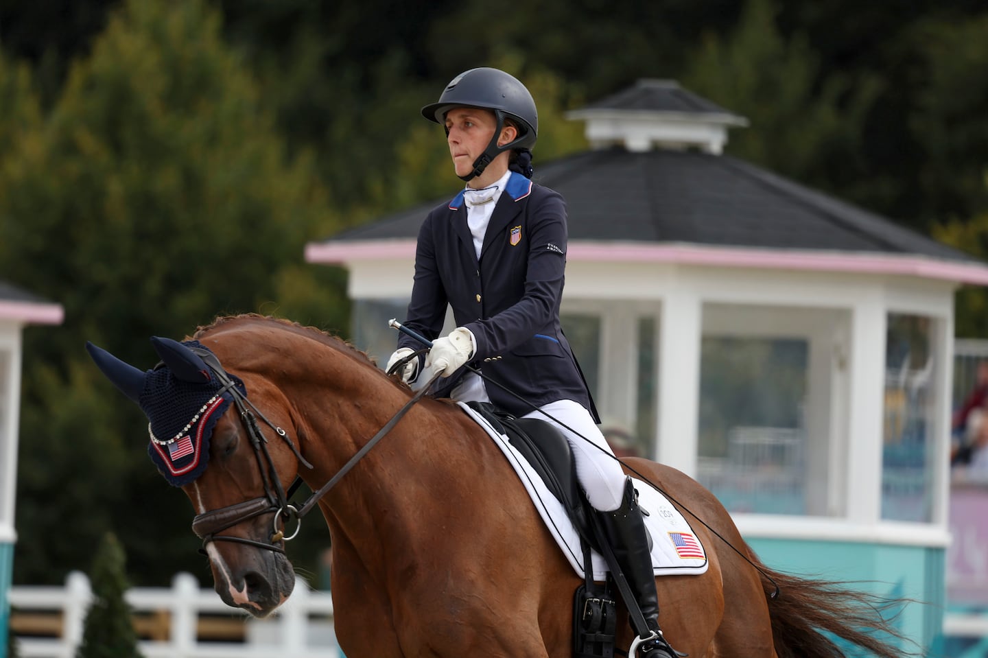 Boston's Fiona Howard rides Diamond Dunes to victory in the Grade II individual freestyle equestrian competition Saturday at the Paris Paralympic Games at the Château de Versailles.