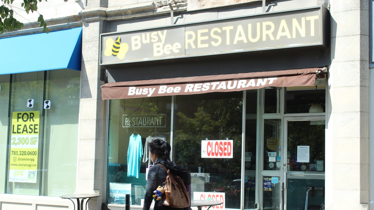 "Closed" signs hung Monday in the window of Brookline mainstay Busy Bee Restaurant & Diner, which closed its doors after over 50 years on Beacon Street.