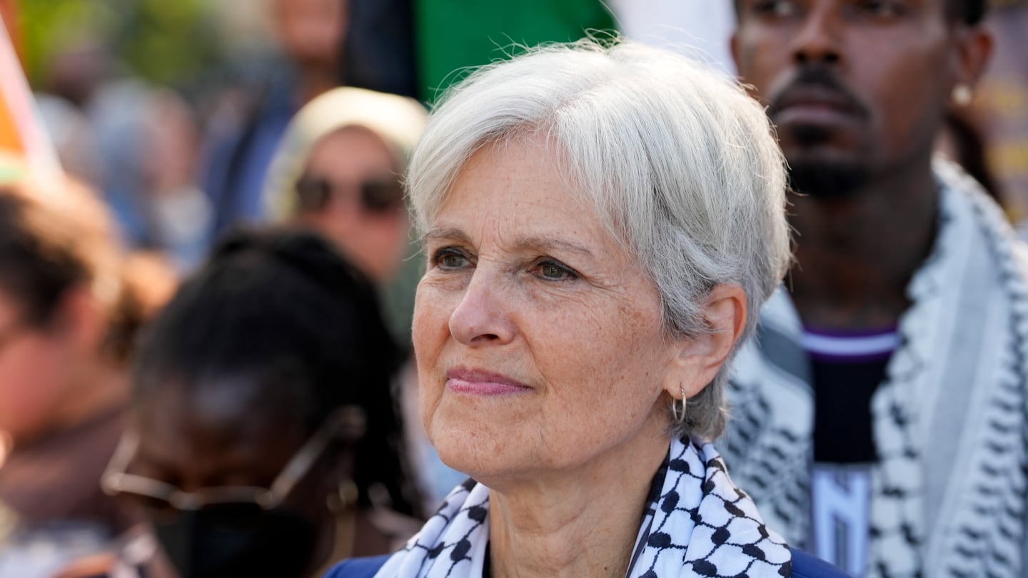 Green Party presidential candidate Jill Stein listens during a rally at Union Park during the Democratic National Convention Wednesday, Aug. 21, 2024, in Chicago. (AP Photo/Alex Brandon)