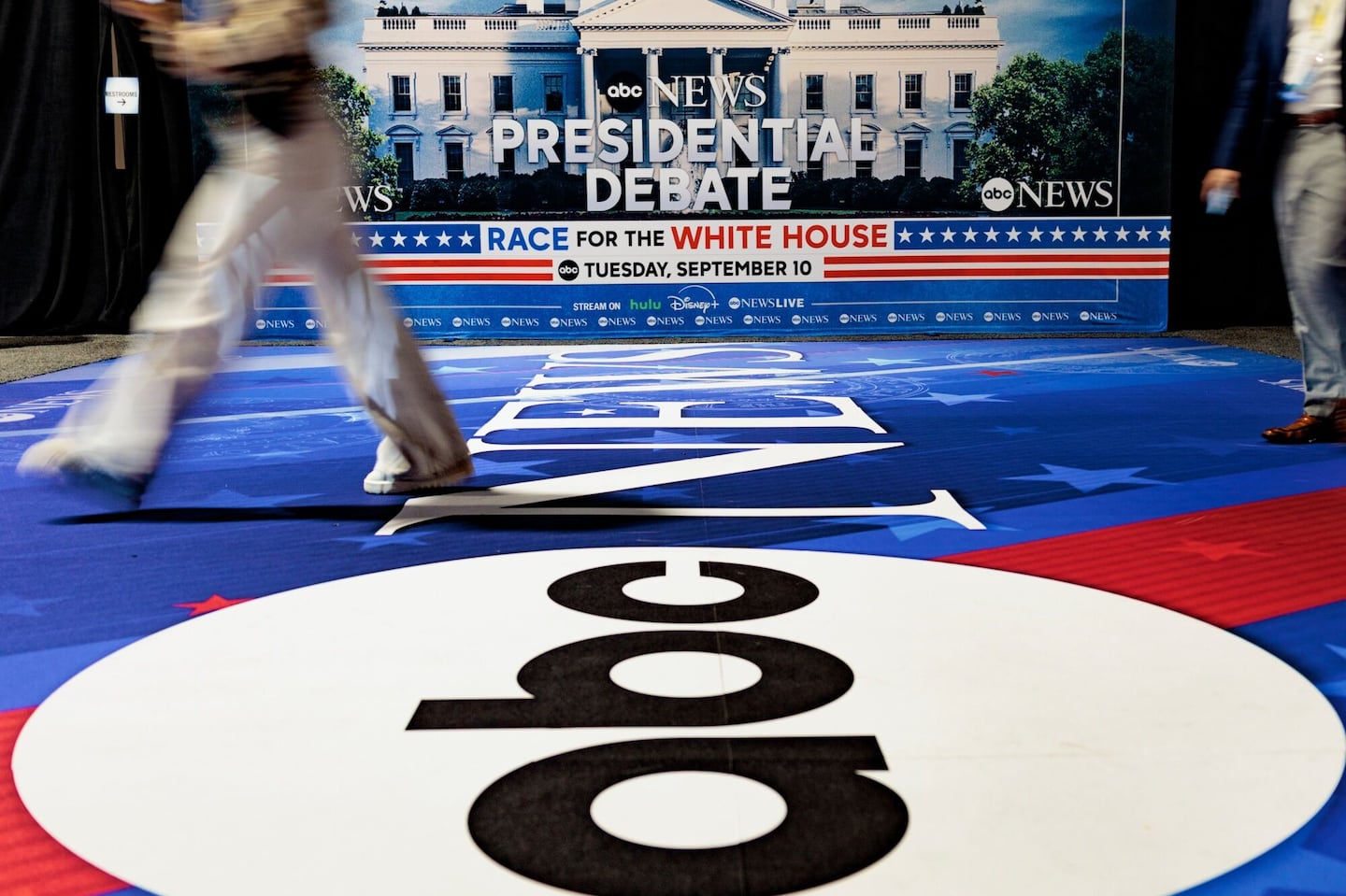 Signage ahead of the second presidential debate at the Pennsylvania Convention Center in Philadelphia.