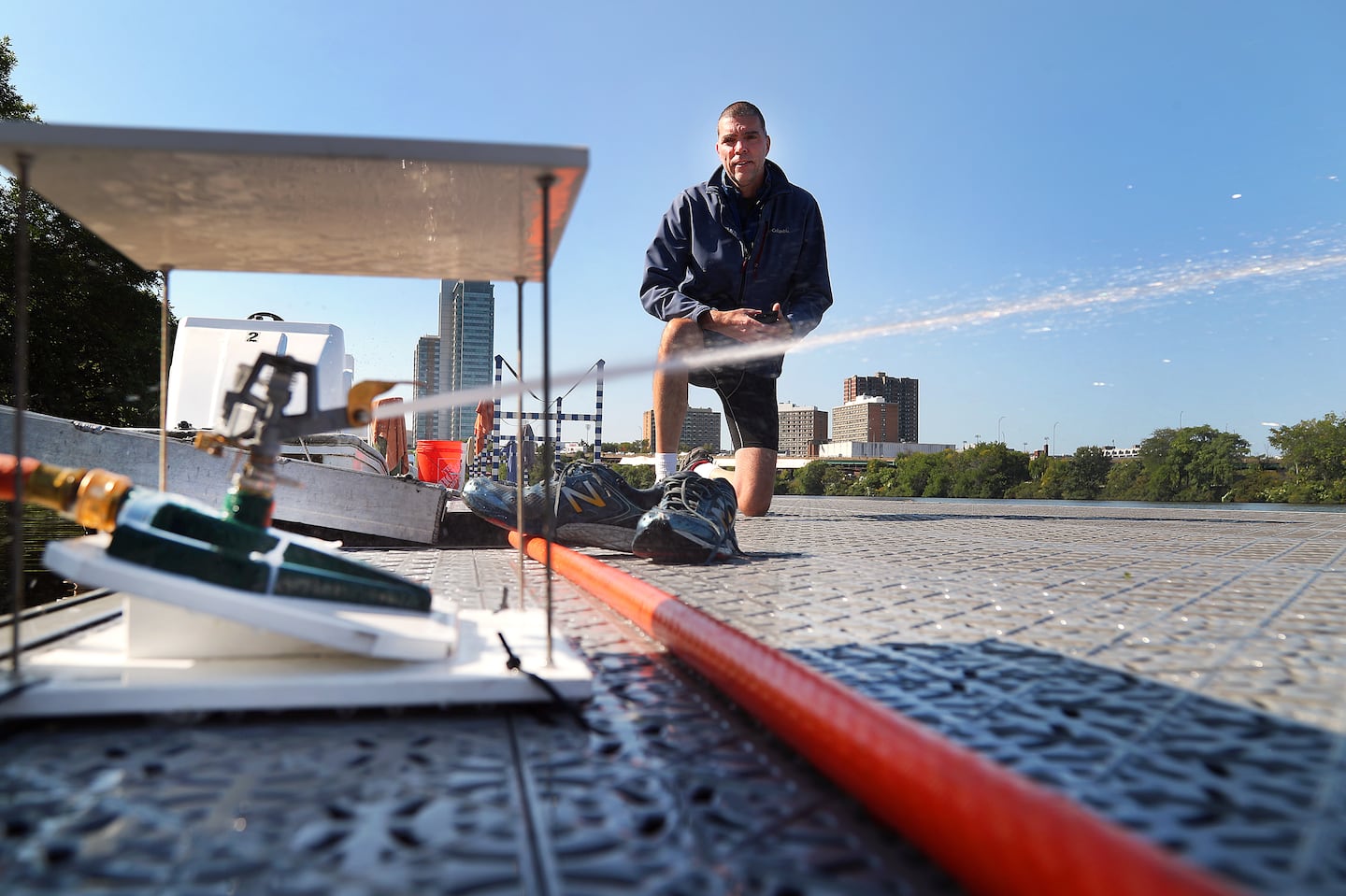 Avid rower and retired engineer Andy Roy has built an AI system that keeps Canada geese off the Riverside Boat Club dock. He watches one of the lawn sprinklers on the dock which turn on when a camera mounted on the boathouse detects geese.