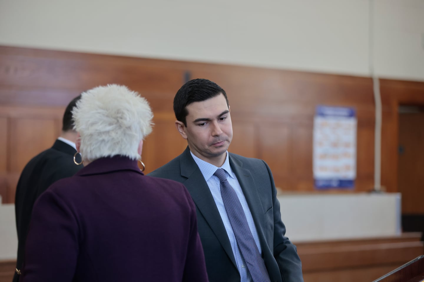 Matthew Nilo appeared in Suffolk Superior Court for a motions hearing, standing next to his attorney, Rosemary C. Scapicchio. He is accused of a string of rapes in the North End and Charlestown.