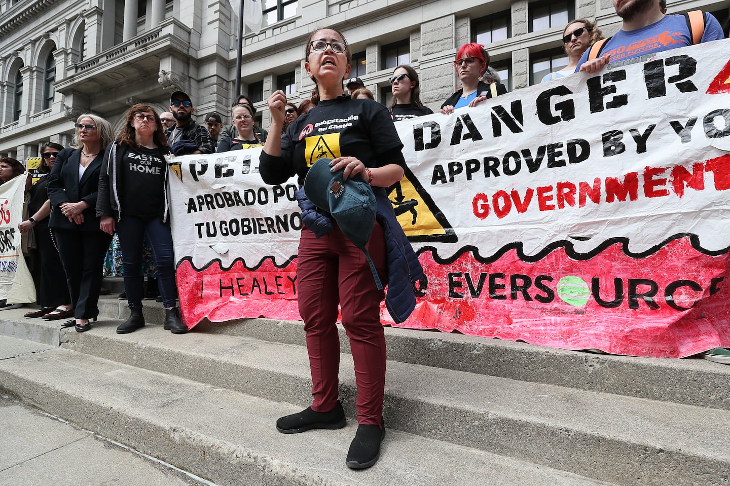 Outside the Supreme Judicial Court, Sandra Nijjar of GreenRoots spoke in May about the final appeal of the East Boston Substation.