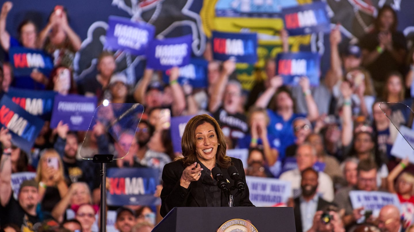 Vice President Kamala Harris holds a rally on Friday, Sept. 13, 2024 at the McHale Athletic Club in Wilkes-Barre, Pennsylvania.