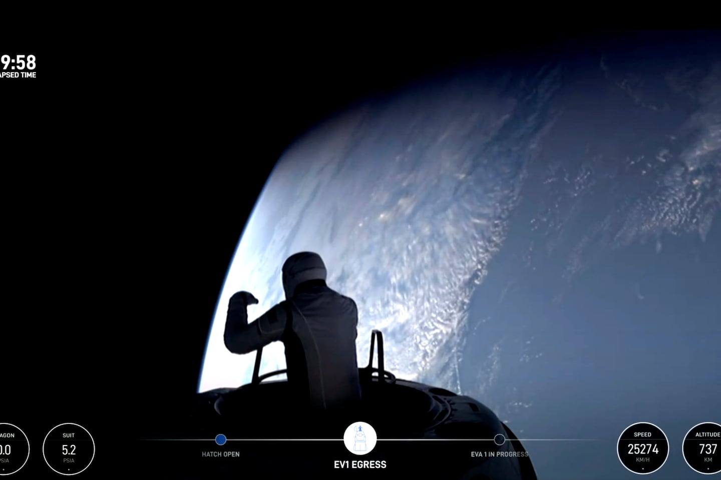 This image made from a SpaceX video shows the start of the first private spacewalk led by tech billionaire Jared Isaacman on Sept. 12.