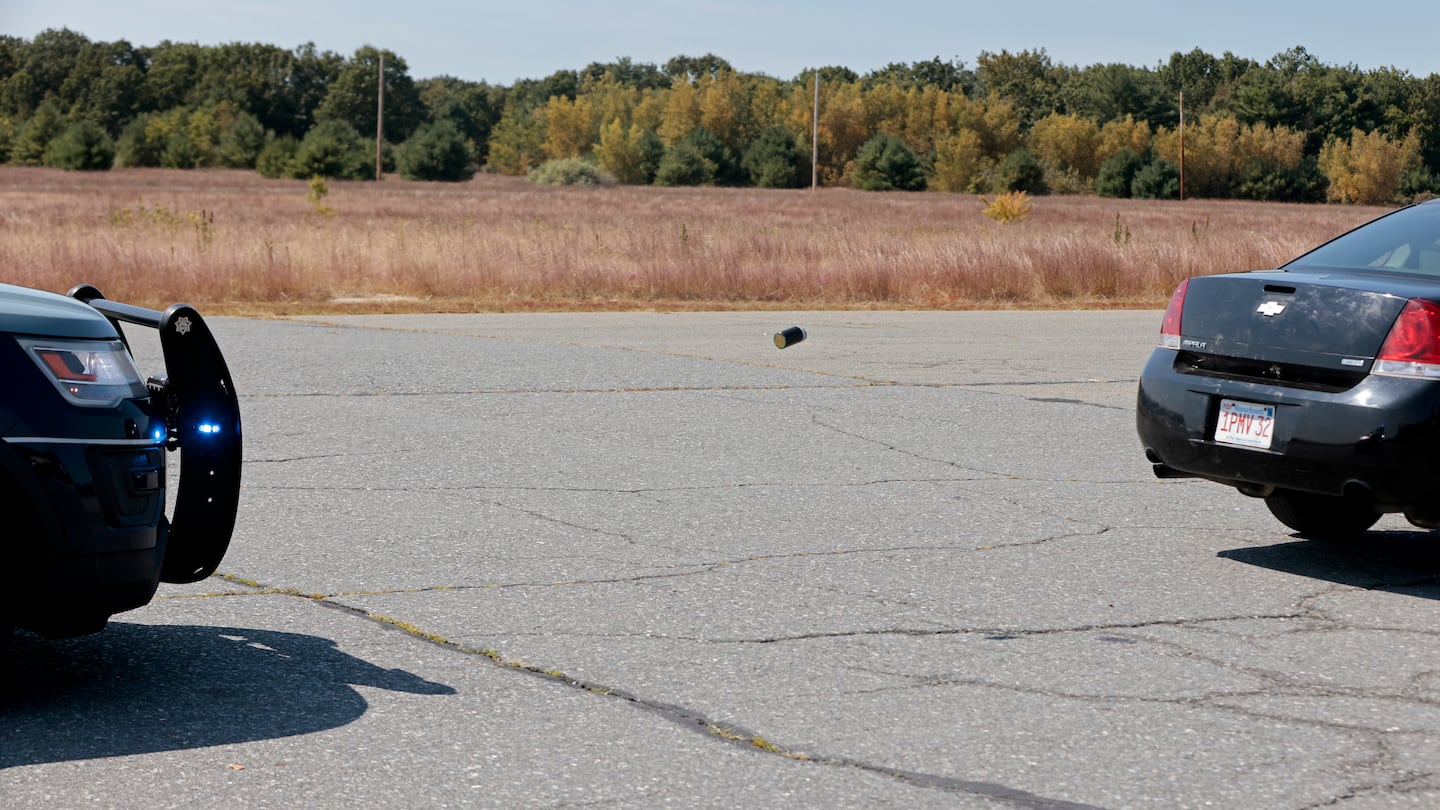 State Police troopers give a demonstration of the StarChase technology that helps them avoid dangerous high-speed chases.