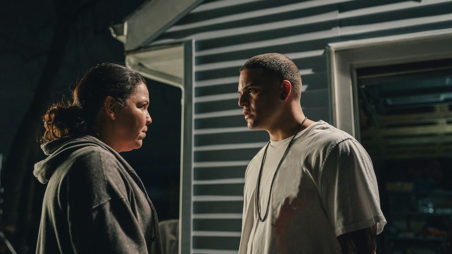 Lindsay Mendez as Tanya Singleton and Josh Andres Rivera as Aaron Hernandez in “American Sports Story: Aaron Hernandez.”