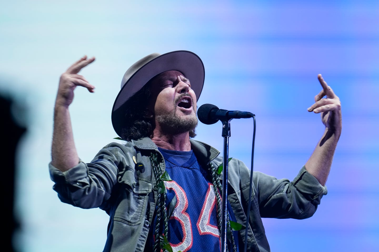 Pearl Jam lead singer Eddie Vedder performed at Fenway Park in Boston on Sunday.