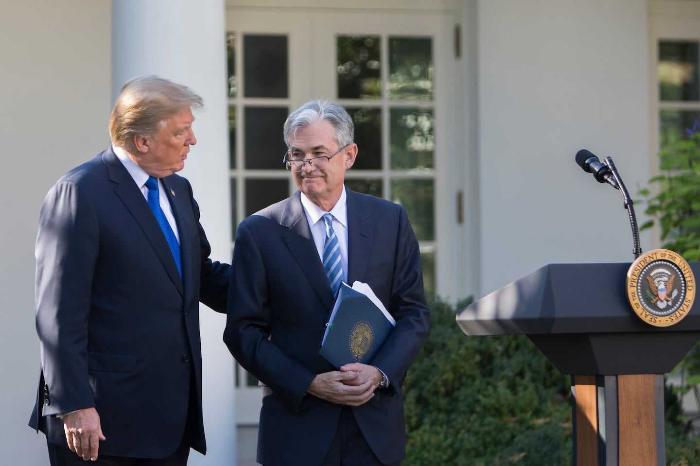 Then-President Donald Trump with Jerome Powell on the day Powell's nomination to chair the Federal Reserve was announced on Nov. 2, 2017.