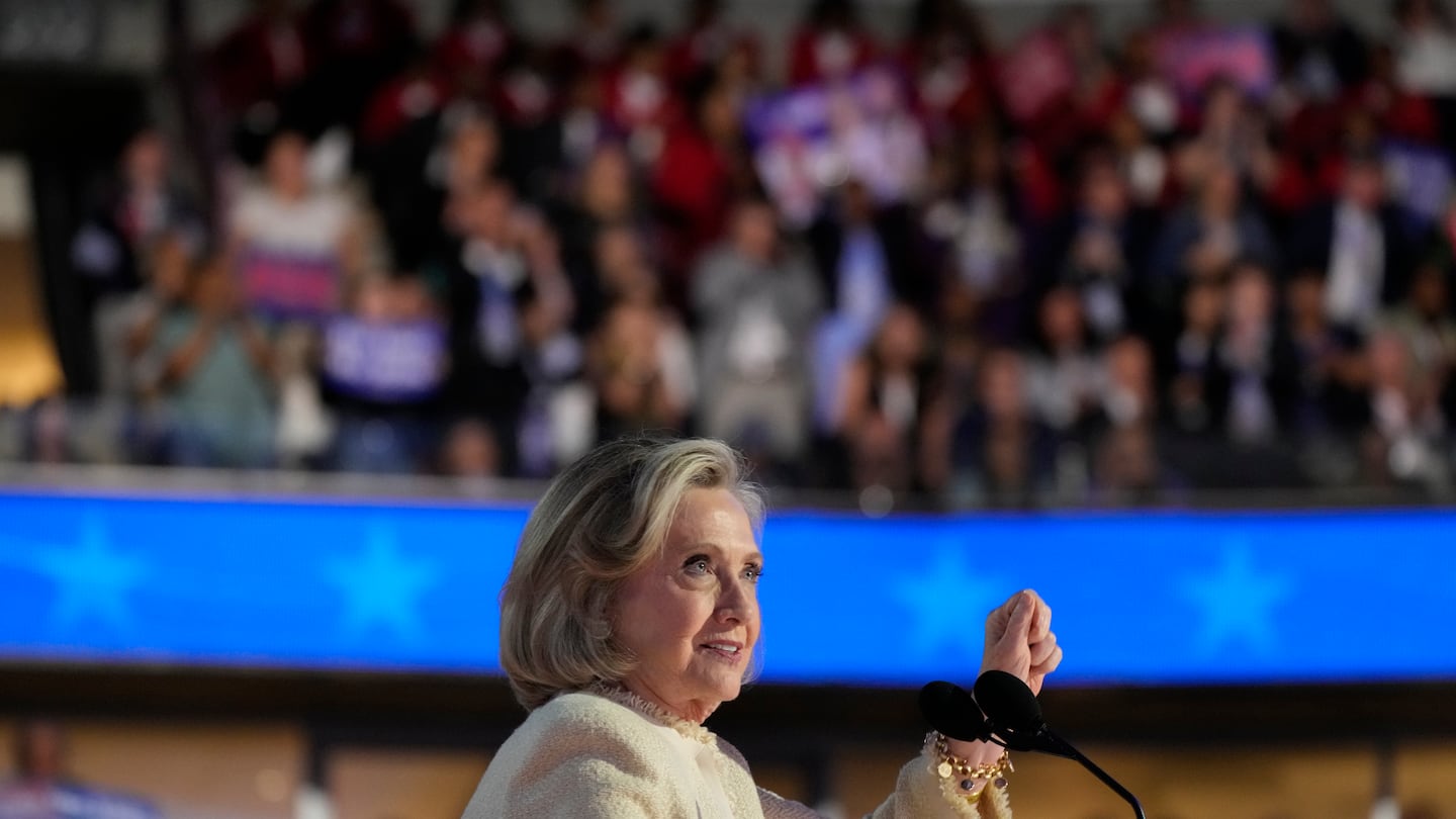 Hillary Clinton speaks during the first day of Democratic National Convention, Aug. 19, in Chicago.