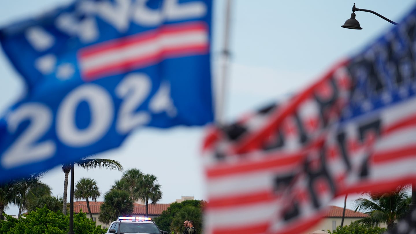 Police patrol on a bridge beside the Mar-a-Lago estate of former president Donald Trump, in Palm Beach, Fla., on Sept. 16.