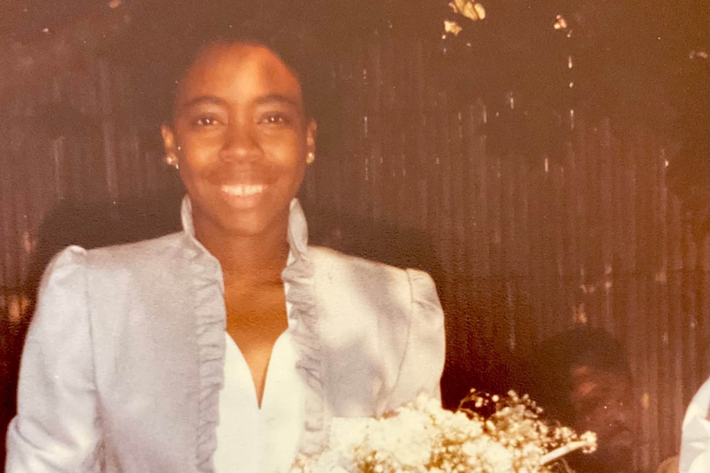 The author in 1984 at a New York wedding where she caught the bouquet.