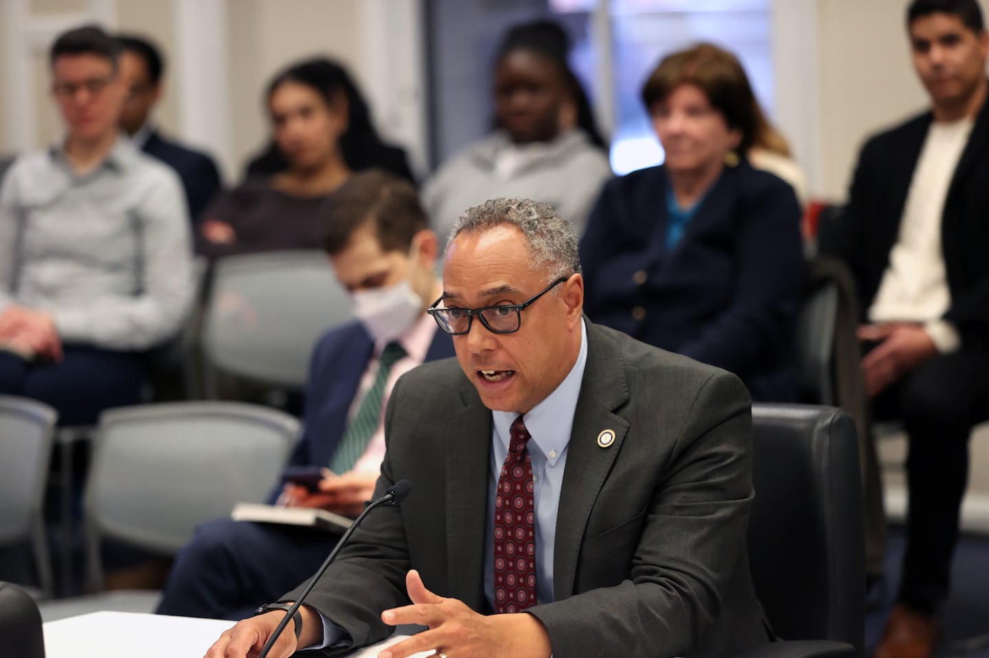 Suffolk District Attorney Kevin R. Hayden speaking this spring to the Governor's Council.