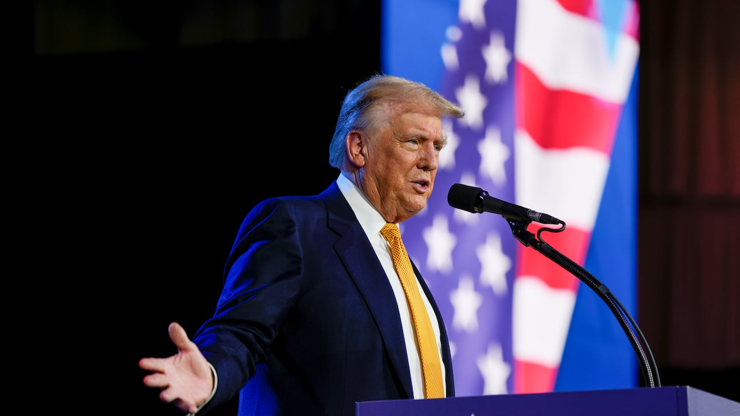 Former president Donald Trump, the Republican nominee for president, spoke at the Israeli American Council National Summit in Washington on Thursday.