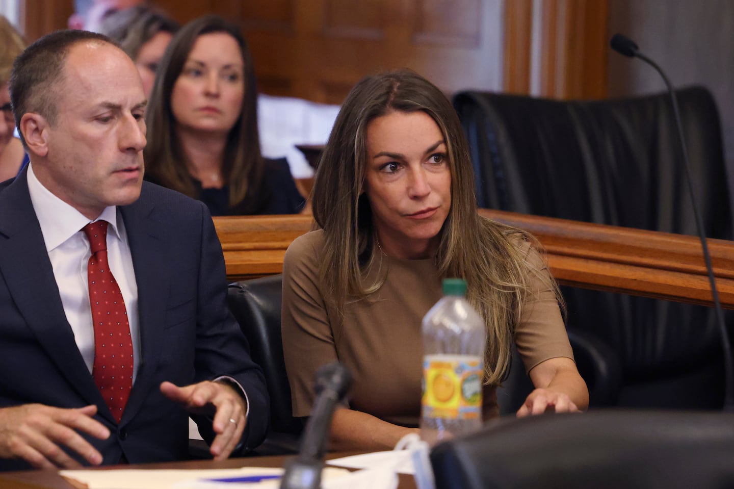 Karen Read, right, sits with her attorney David Yannetti in Norfolk Superior Court on July 22.