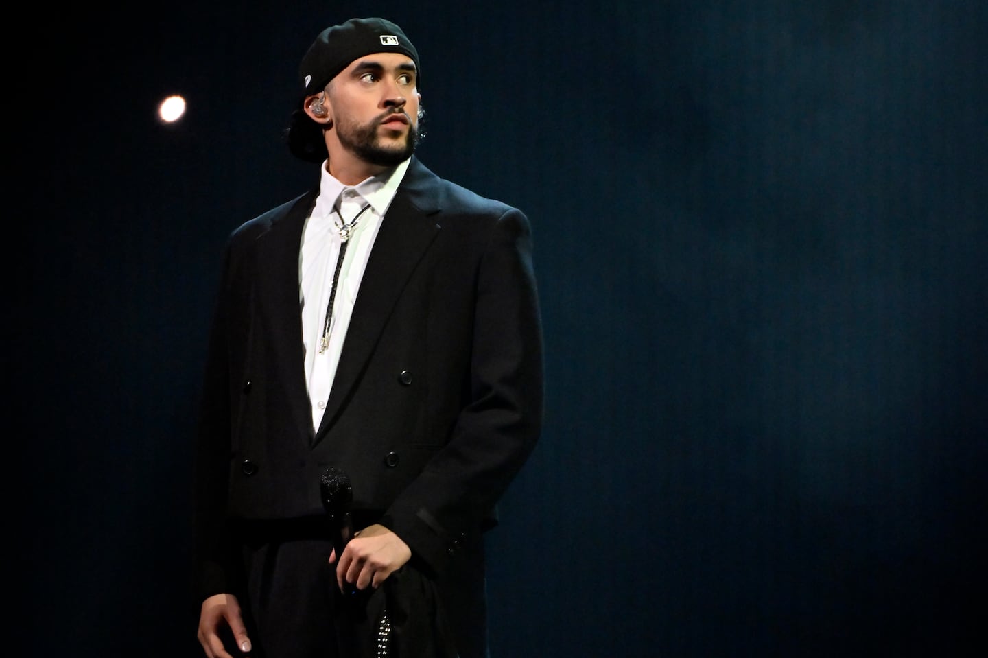 Bad Bunny performs during a stop of the Most Wanted Tour at T-Mobile Arena on February 23, 2024 in Las Vegas, Nevada.