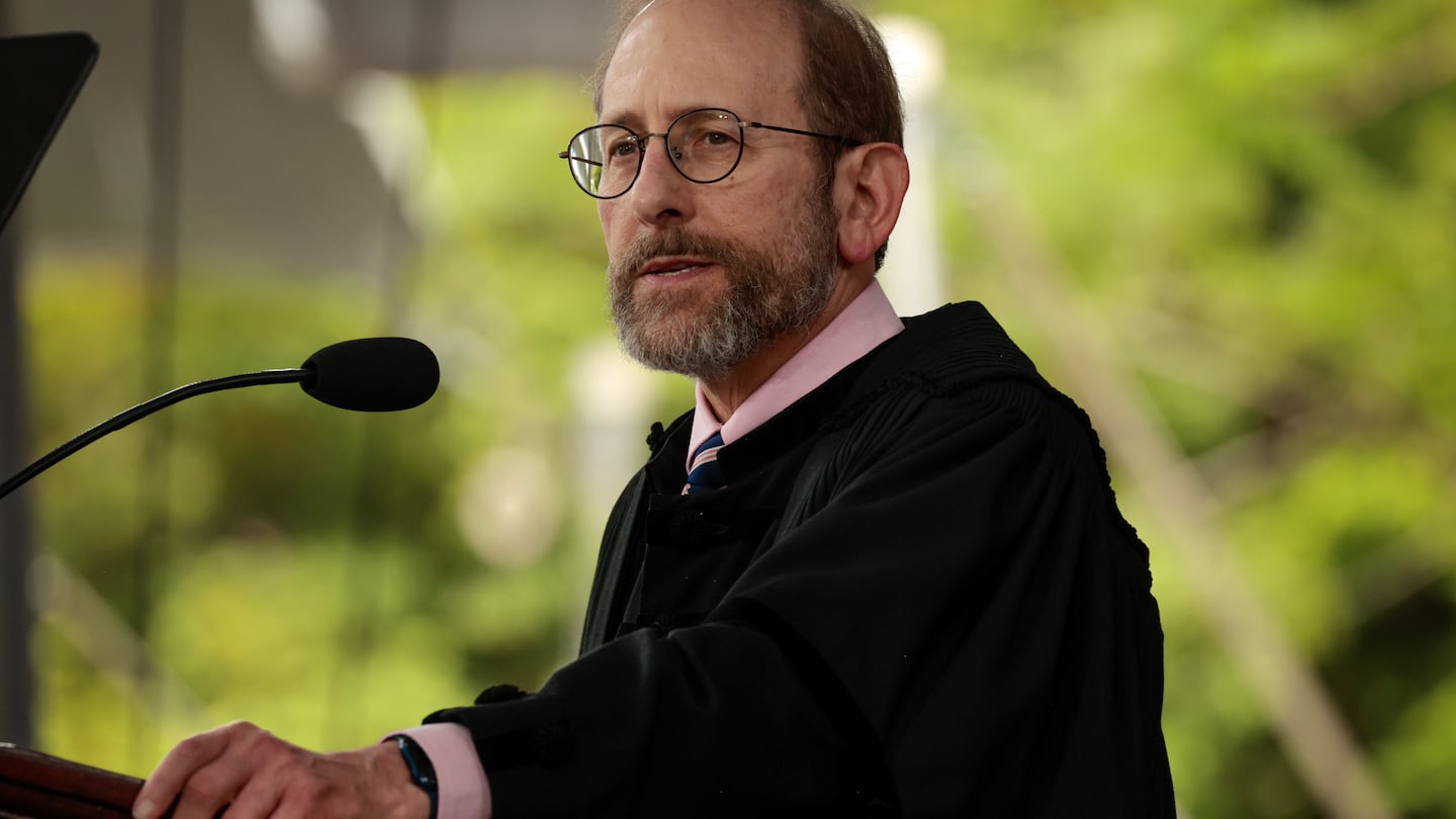 As interim president of Harvard University, Alan Garber addressed the crowd during commencement on May 23. He was named president Aug. 2 and is set to stay on until 2027.