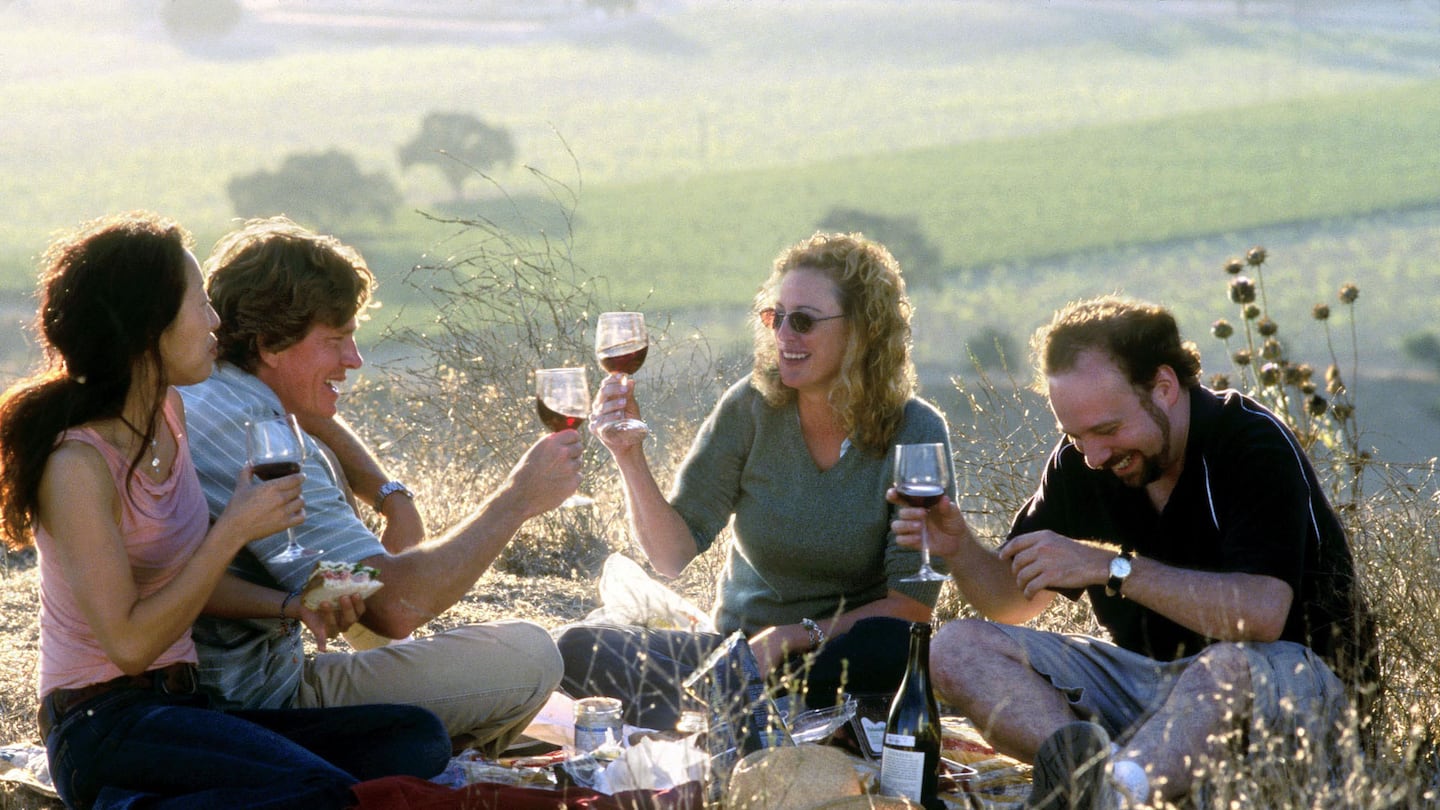 In this undated promotional photo from files released by Fox Searchlight Pictures, actors Sandra Oh (left), Thomas Haden Church, Virginia Madsen, and Paul Giamatti (right) appear in a scene from "Sideways."