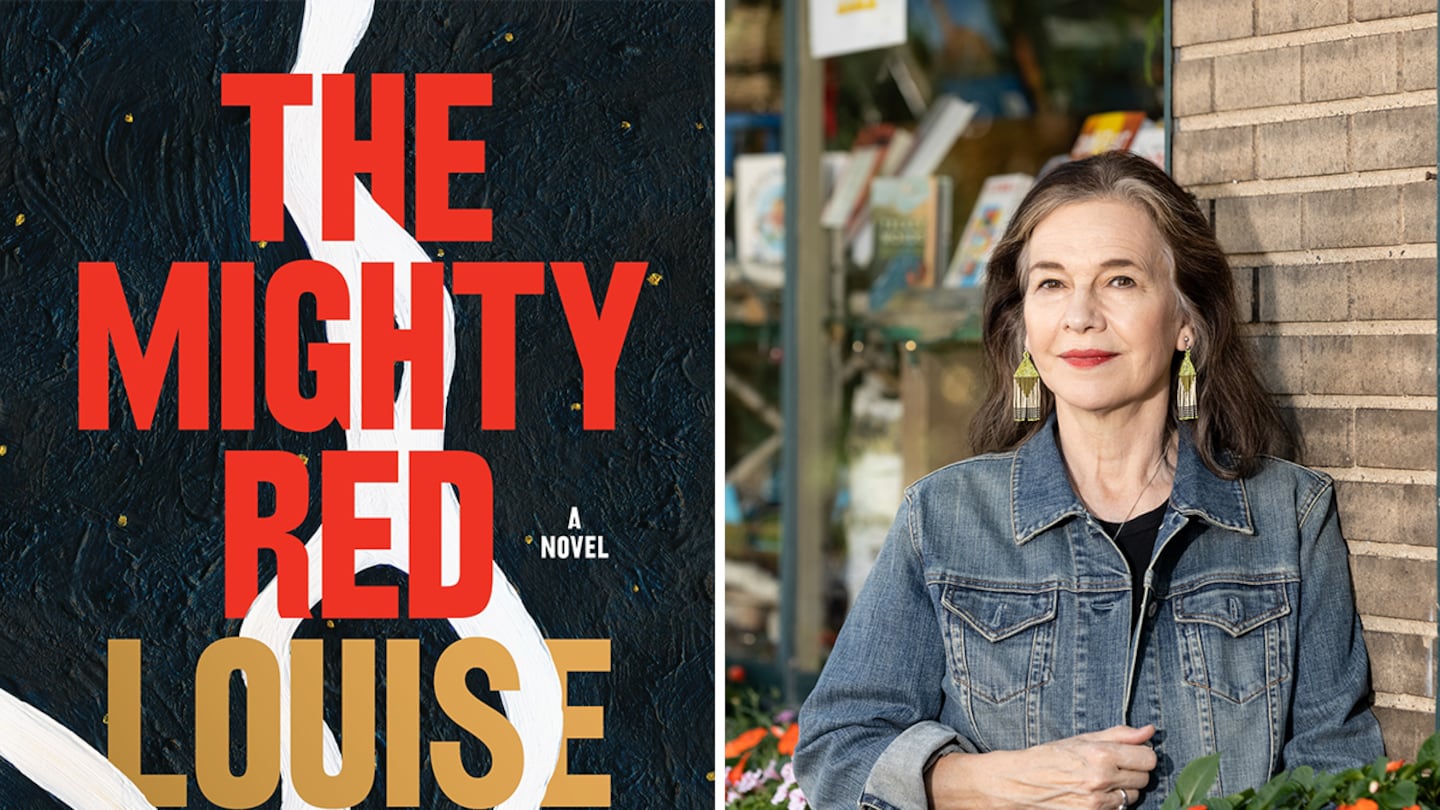 The cover to “The Mighty Red” and author Louise Erdrich.