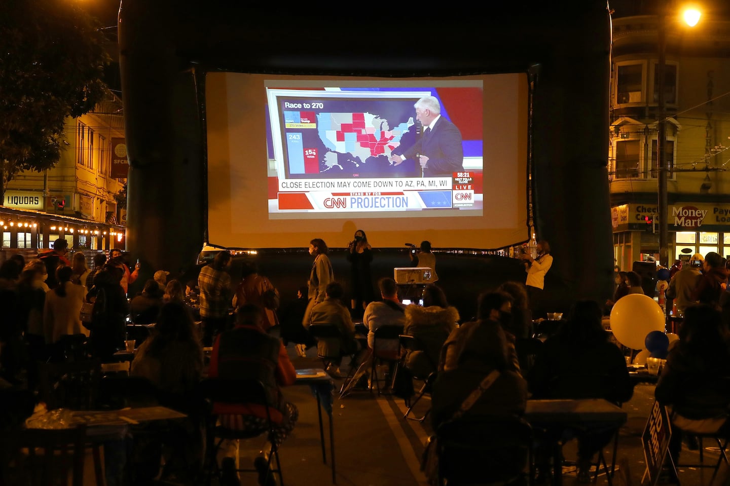 An election night watch party in San Francisco on Nov. 3, 2020.