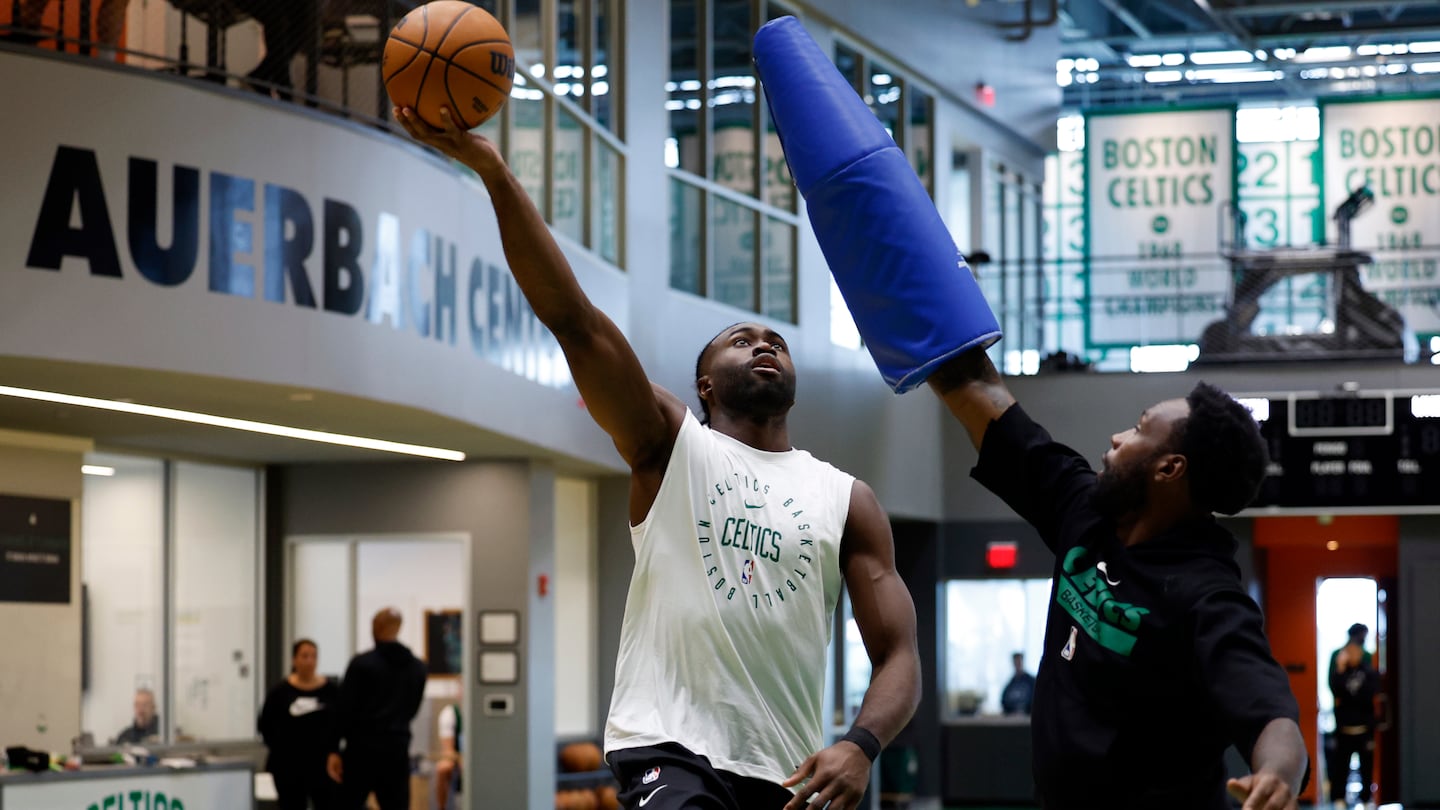 Jaylen Brown worked on his shot during the first day of Celtics training camp.
