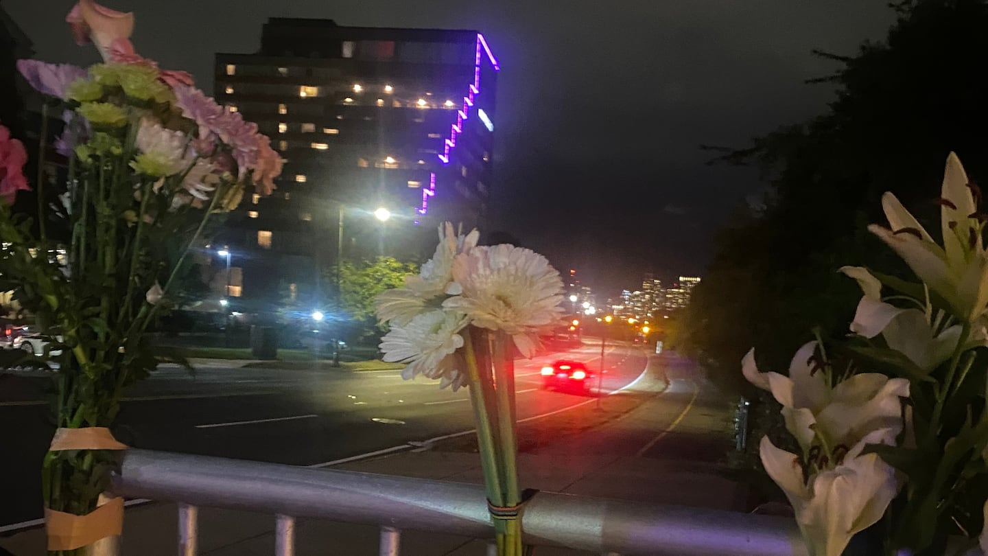 A bouquet was placed in memory of cyclist John Corcoran, 62, of Newton, on the BU Boathouse Tuesday evening.