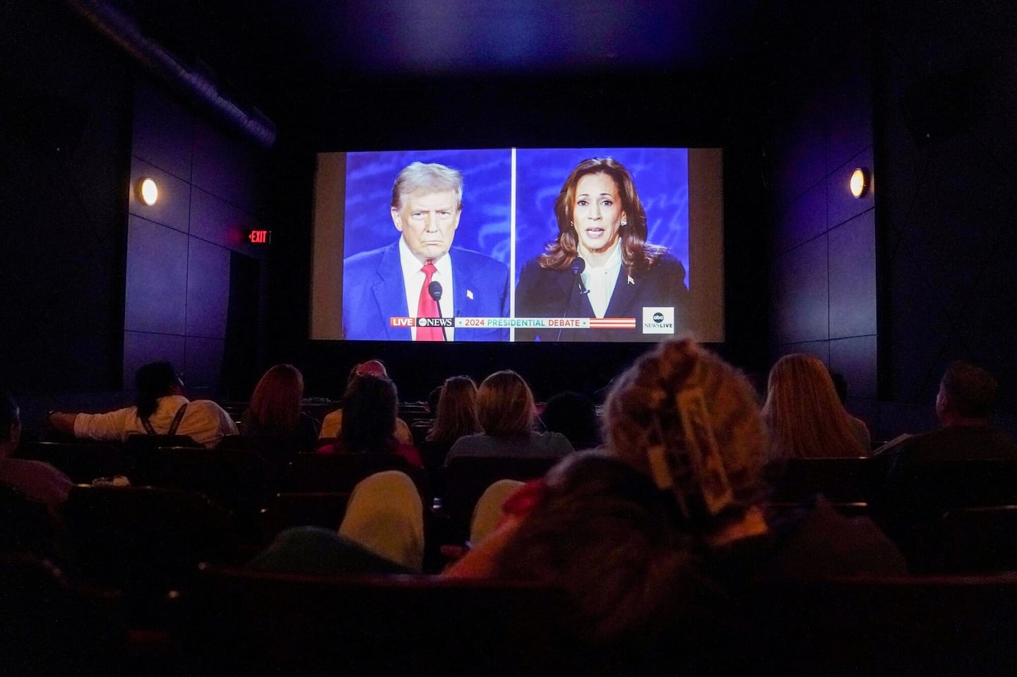 Donald Trump and Kamala Harris during a debate watch party in Fayetteville, North Carolina, on Sept. 10.