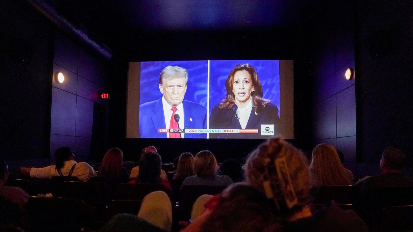 Donald Trump and Kamala Harris during a debate watch party in Fayetteville, North Carolina, on Sept. 10.