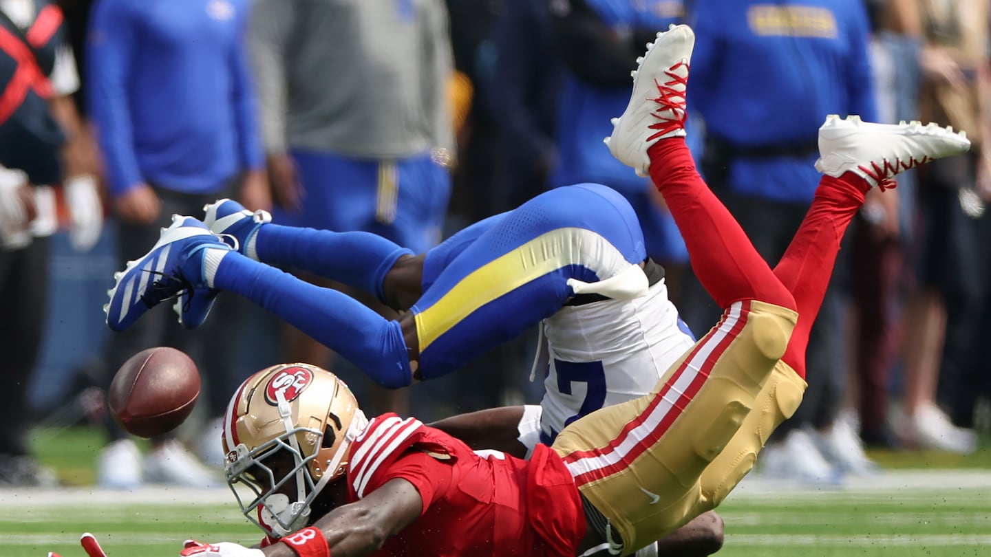 Brandon Aiyuk and the 49ers squandered a 10-point fourth quarter lead against the Rams over the weekend, a second straight early season loss for the NFC contender.